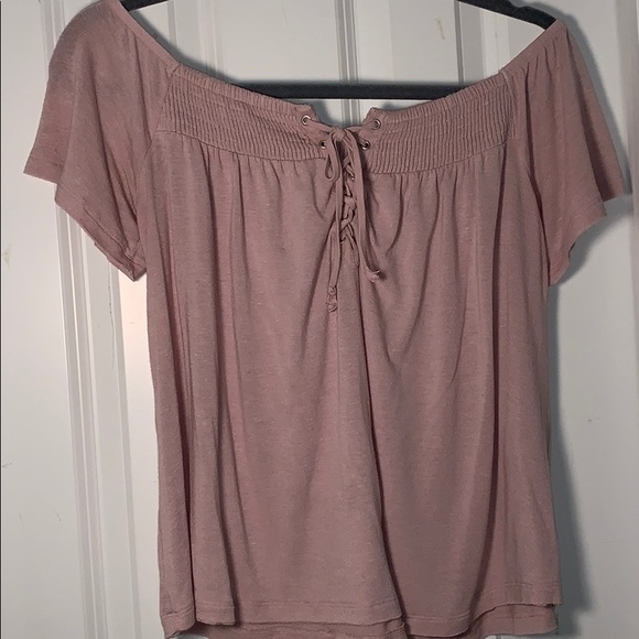 Light Pink off the shoulder top with laced tie - Picture 1 of 3